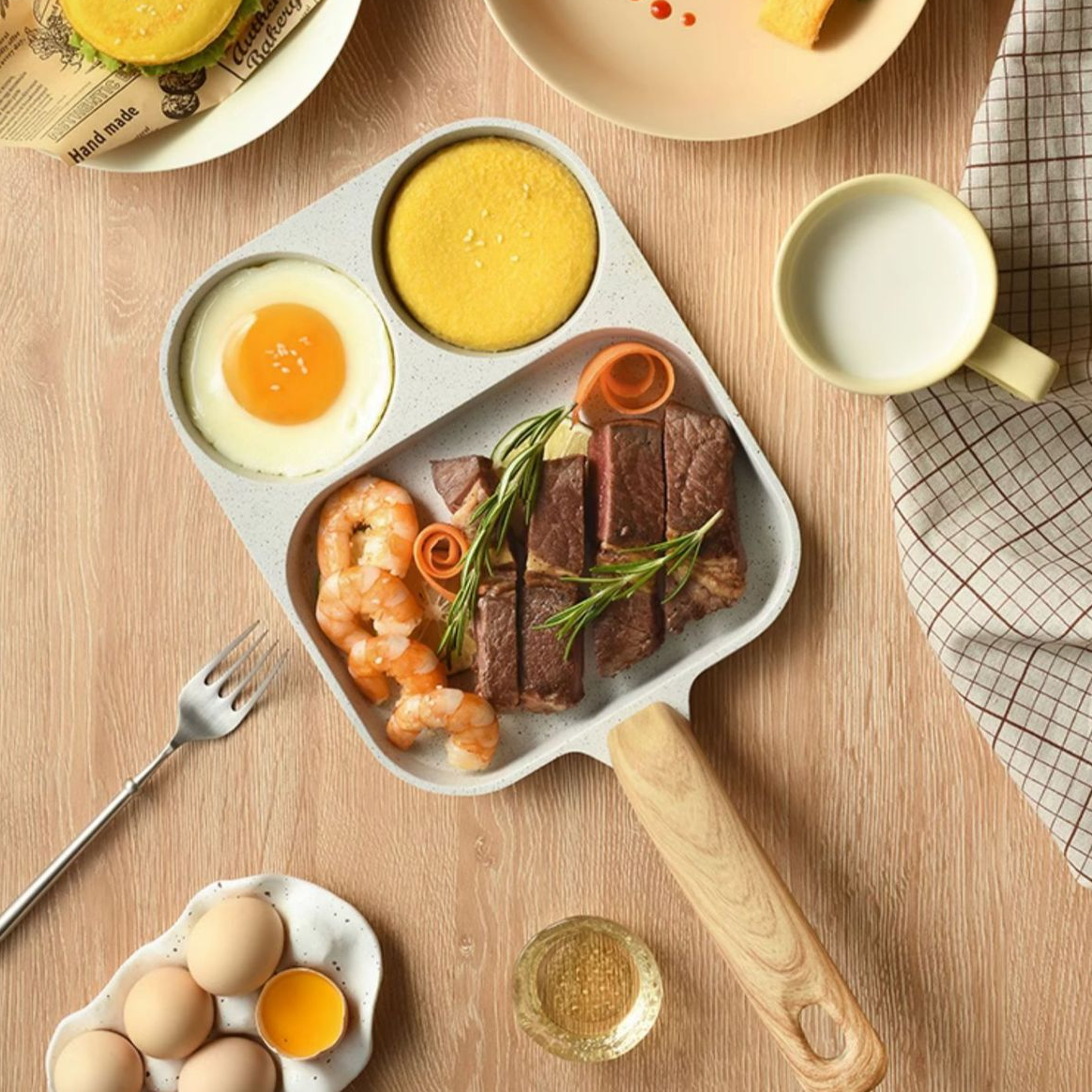 3-in-1 Antiaanbak Koekenpan: Ideaal voor Eieren, Spek en Burgers