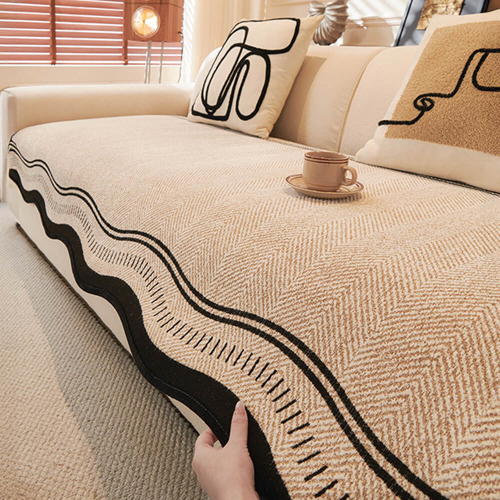 Antislip Herringbone Chenille Bankhoezen met Golvende Randen