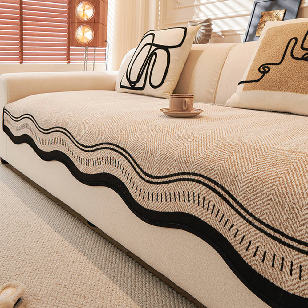 Antislip Herringbone Chenille Bankhoezen met Golvende Randen