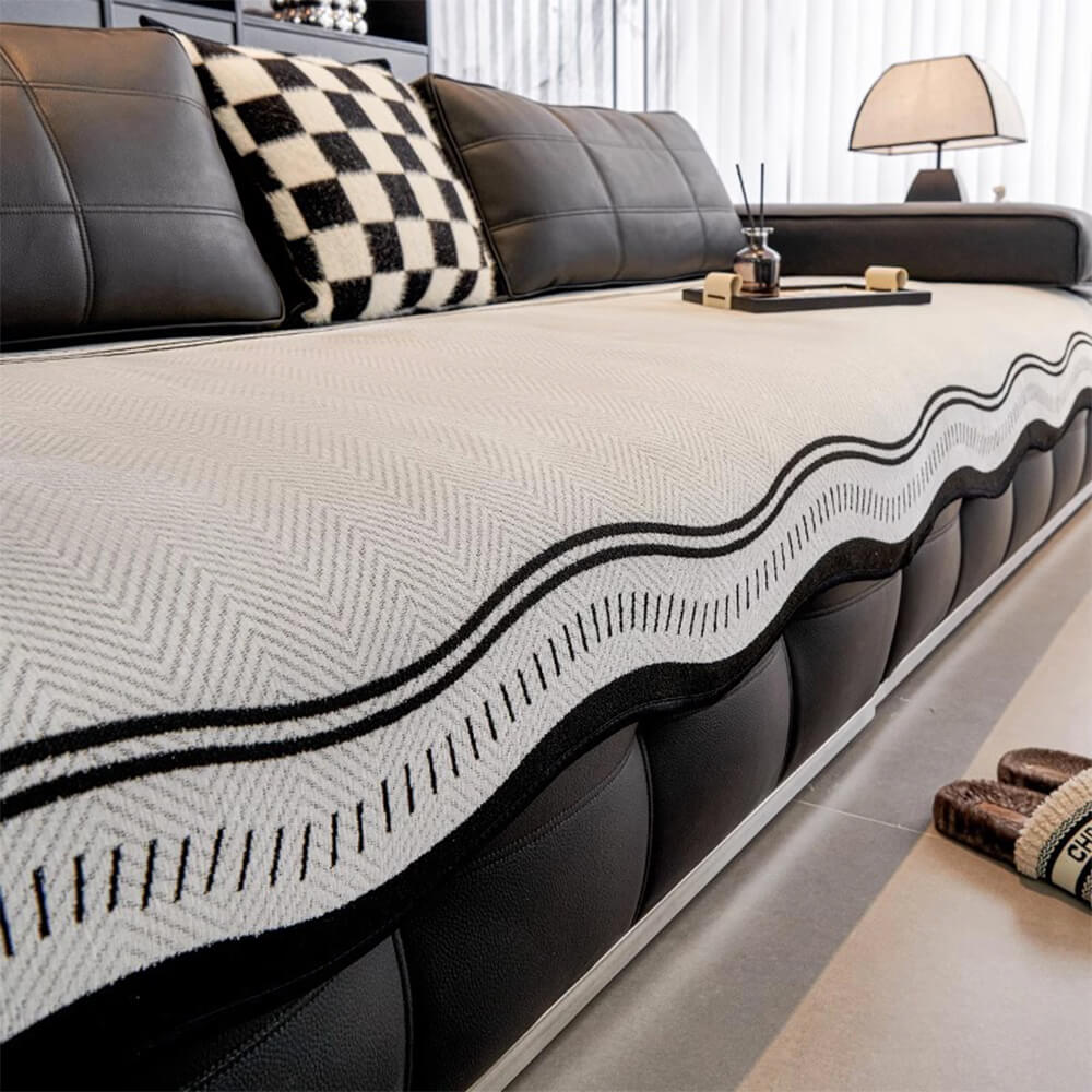 Antislip Herringbone Chenille Bankhoezen met Golvende Randen