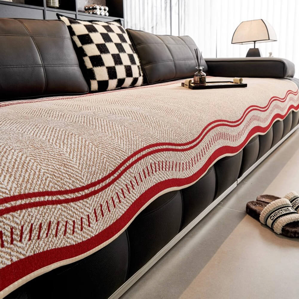 Antislip Herringbone Chenille Bankhoezen met Golvende Randen