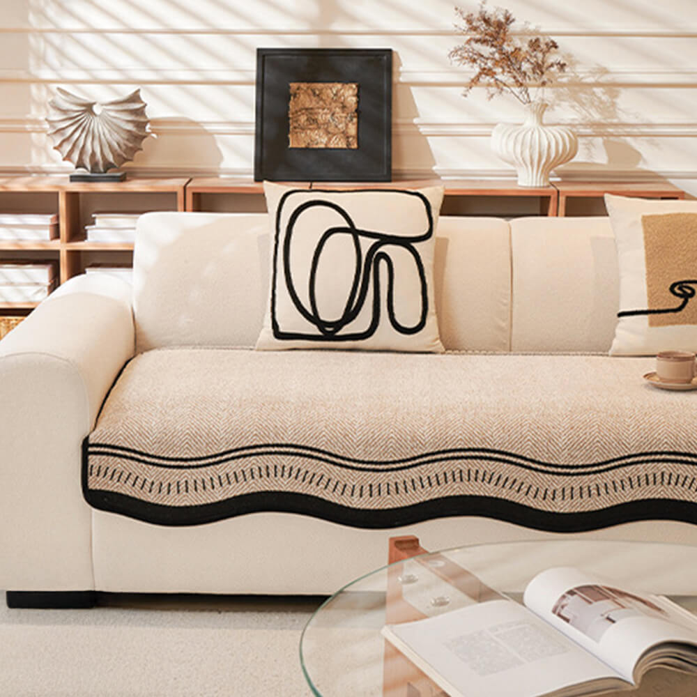 Antislip Herringbone Chenille Bankhoezen met Golvende Randen