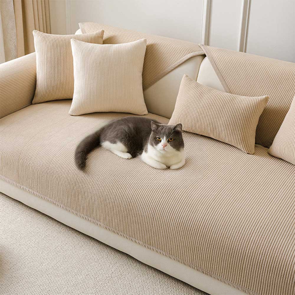 Moderne Crème Verticale Strepen Fleece Bankhoes voor Alle Seizoenen