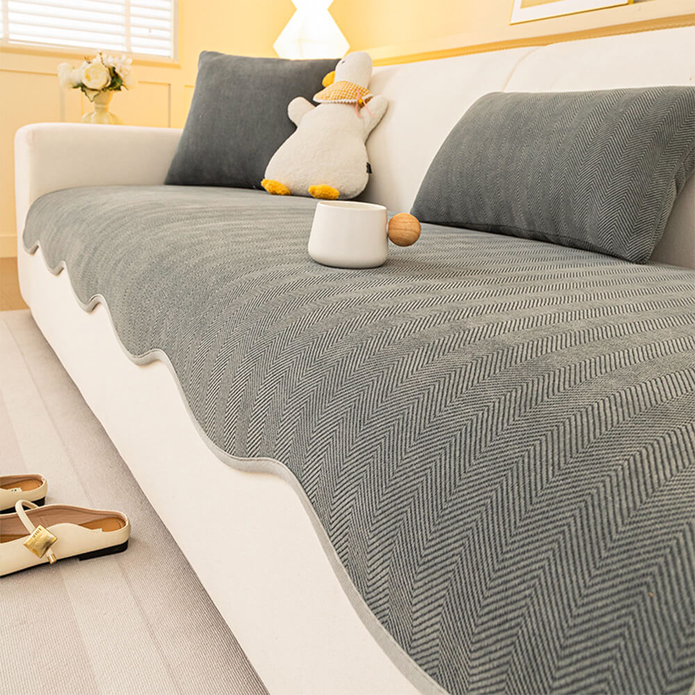 Minimalistische Herringbone Chenille Antislip Golvende Rand Bankhoes