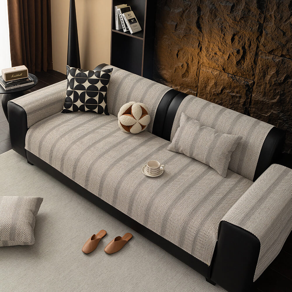 Minimalistische Visgraat Weave Ademend Faux Linnen All-Seizoenen Bankhoes