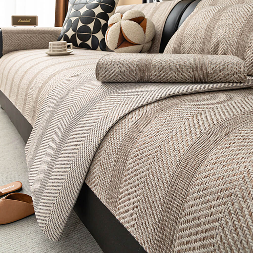 Minimalistische Visgraat Weave Ademend Faux Linnen All-Seizoenen Bankhoes