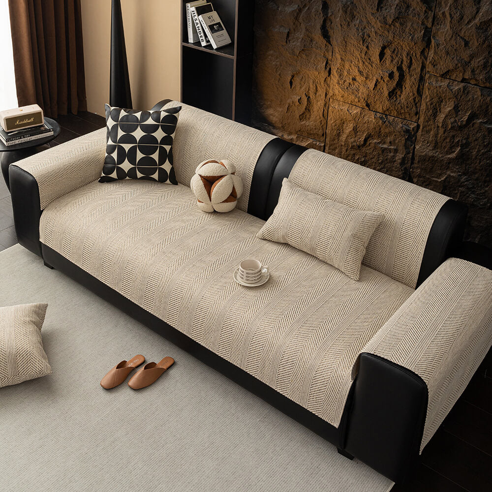 Minimalistische Visgraat Weave Ademend Faux Linnen All-Seizoenen Bankhoes