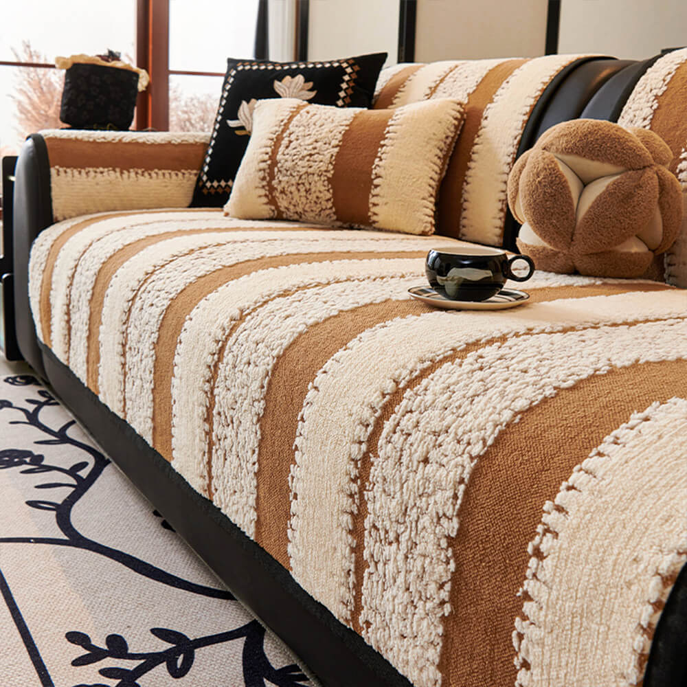 Gestreepte Pluche Chenille Verstevigde Kussenbeschermer Antislip Bankhoes