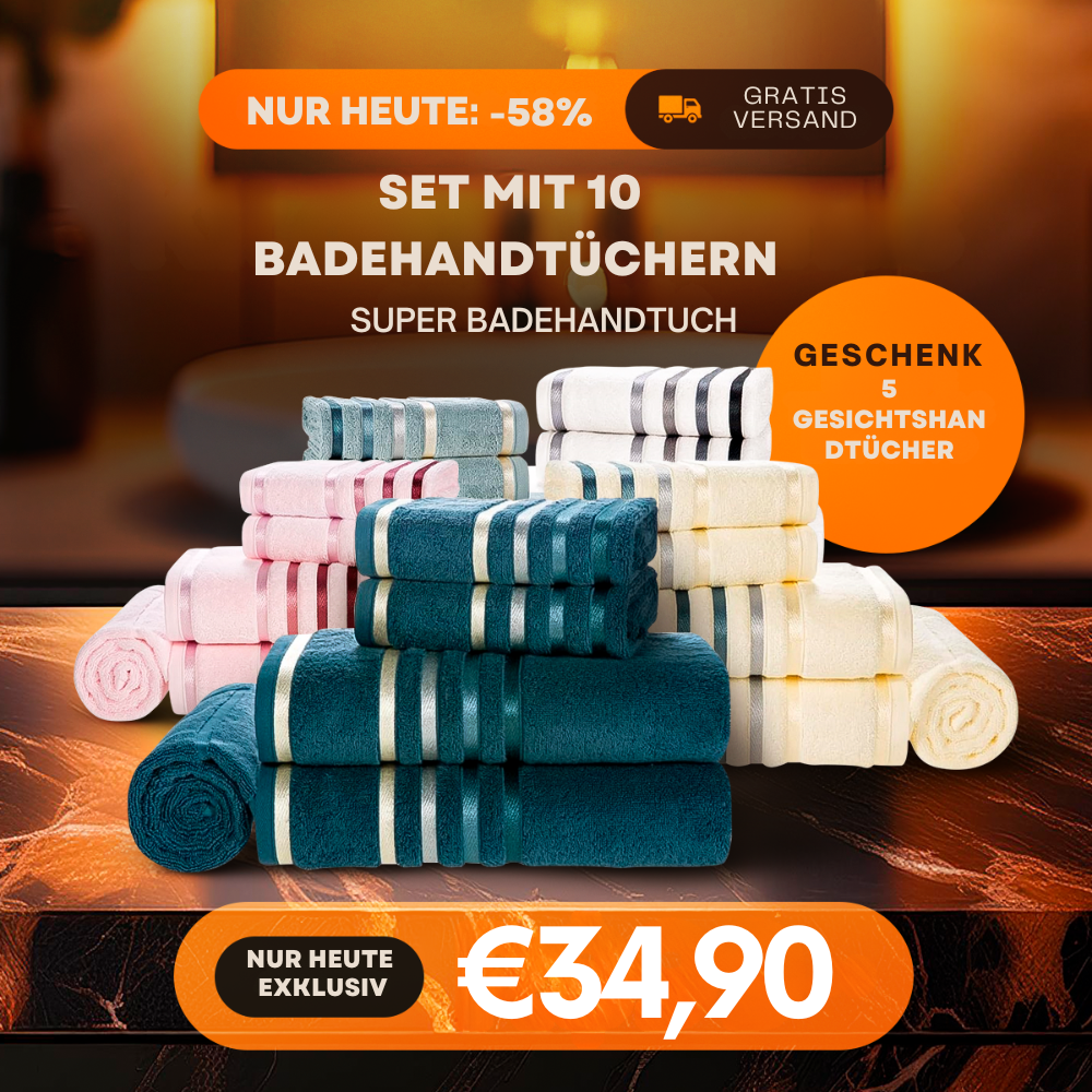 Set: 10 Badetücher + 5 Gesichtshandtücher als GESCHENK