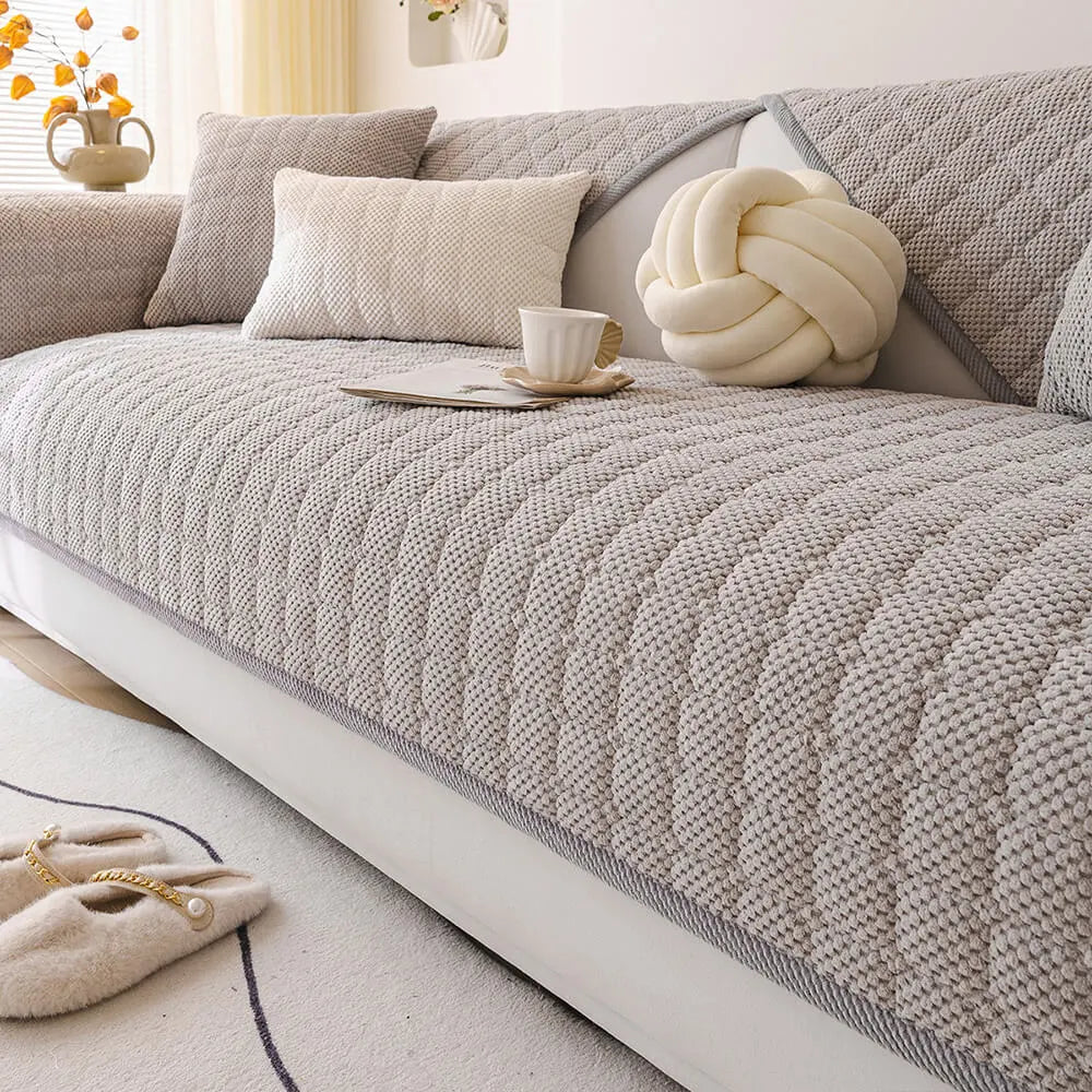 Gezellige Gequiltte Ruit Corduroy Verstevigde Antislip Bankhoes