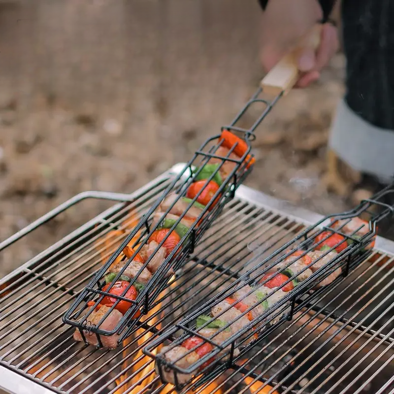 Houten Handvat Buiten BBQ Mand: Spiesvrij Grillen