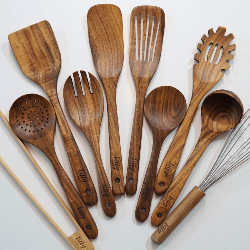 10-delige Teak Houten Keukengerei Set