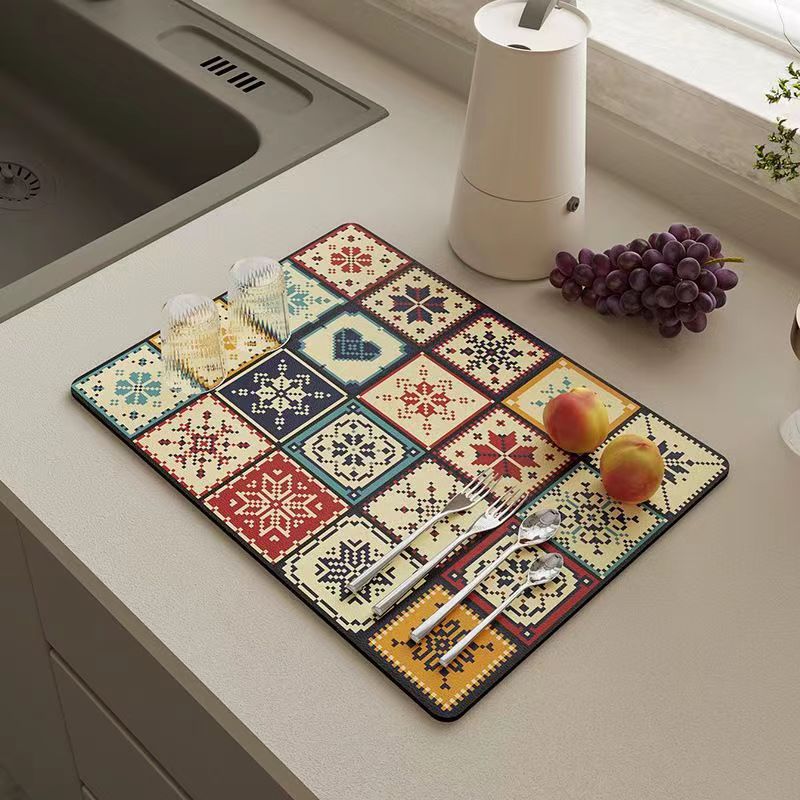 Super Grote Retro Sneldrogende Waterafvoermat voor Keuken Bar Aanrechtbladen