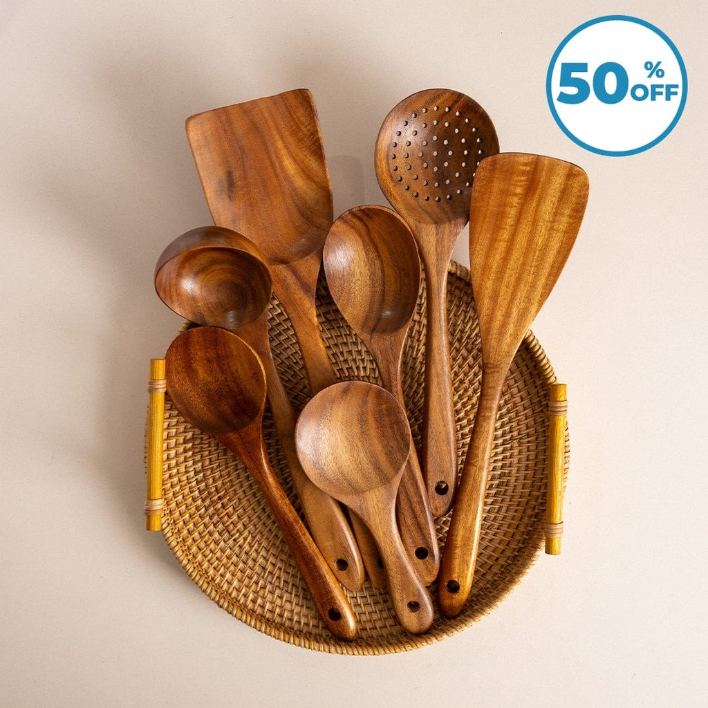 Teakhouten Keukenhulpmiddelen Set - De Gezondere Keuze