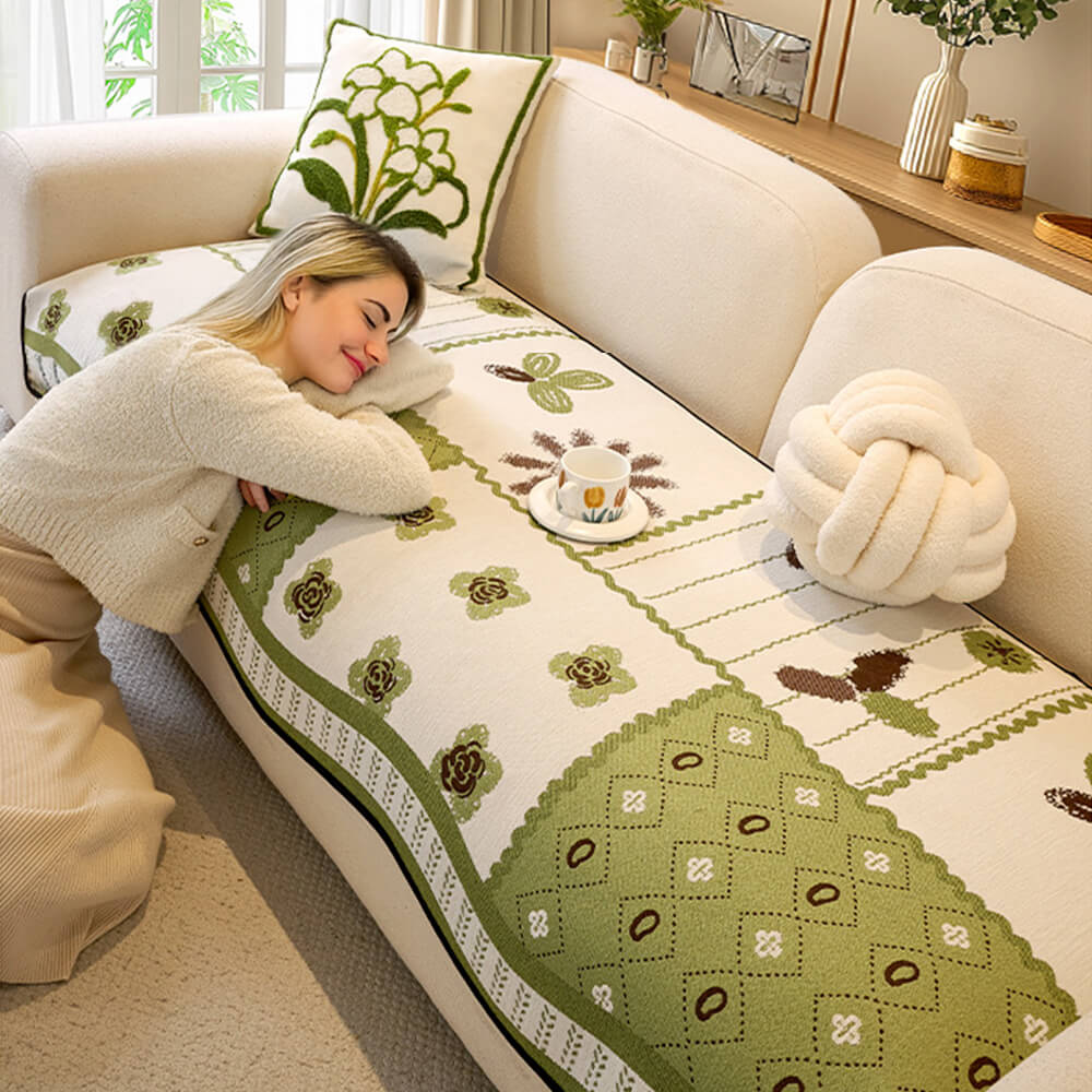 Chenille Krabbestendig Stof Pastorale Stijl Ongelijkvormige Antislip Bankhoes