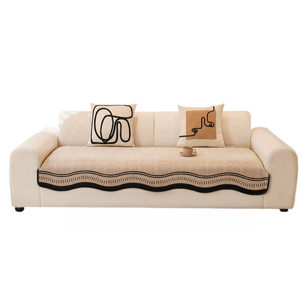 Antislip Herringbone Chenille Bankhoezen met Golvende Randen