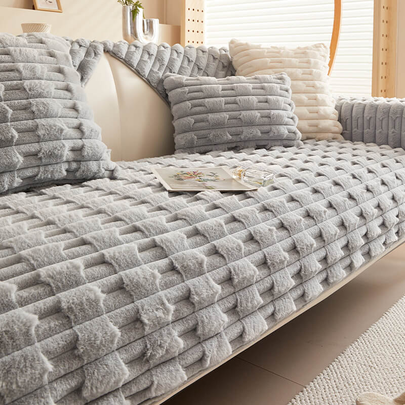 Fluffy Plush Gestreepte Meubelbeschermer Bankhoes