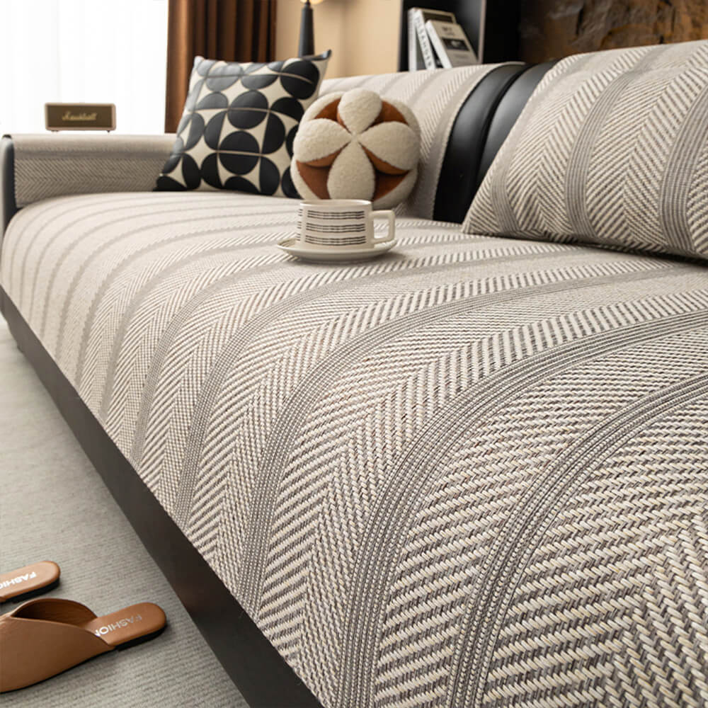 Minimalistische Visgraat Weave Ademend Faux Linnen All-Seizoenen Bankhoes