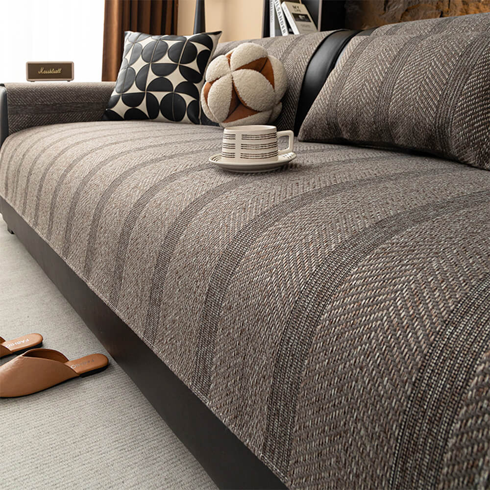 Minimalistische Visgraat Weave Ademend Faux Linnen All-Seizoenen Bankhoes