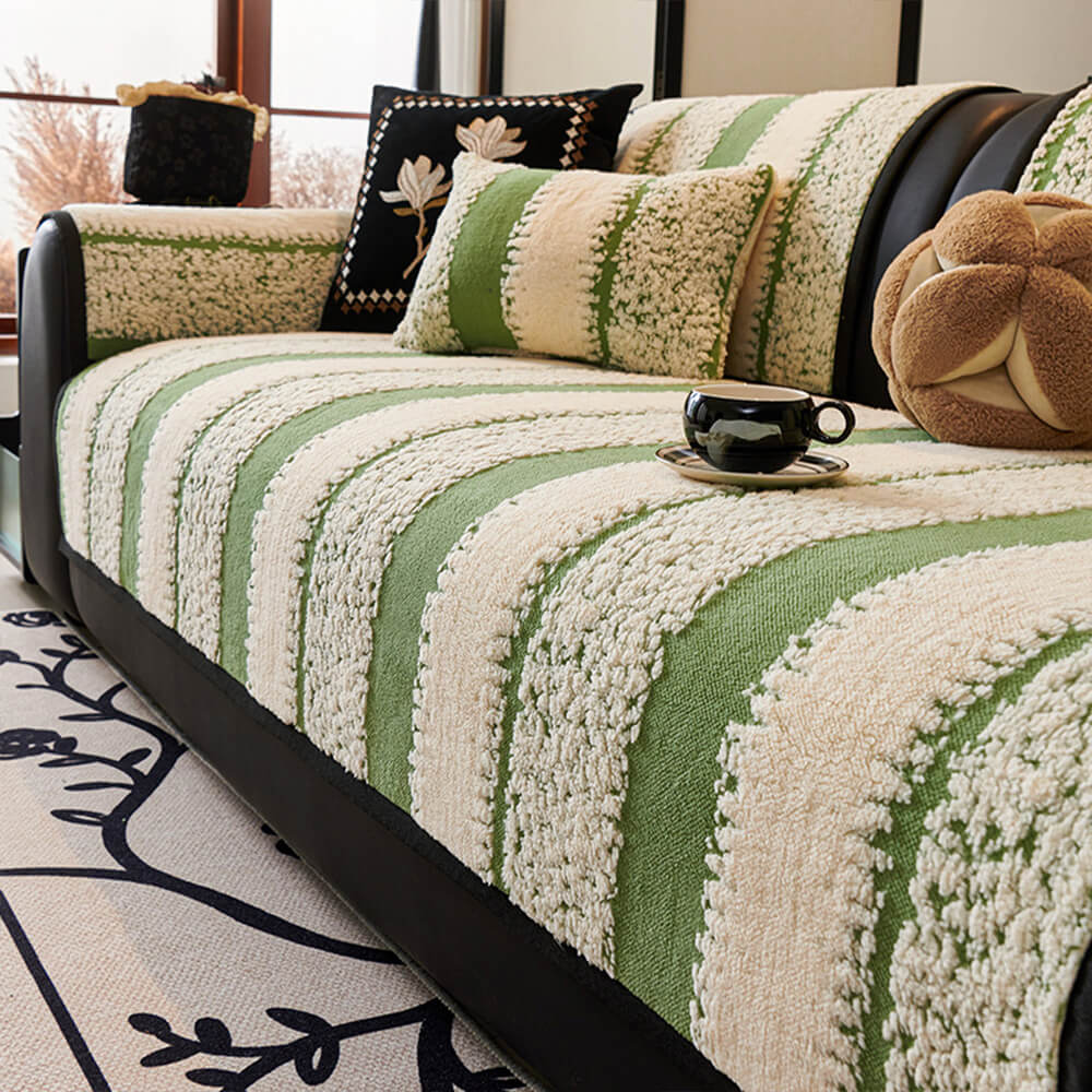 Gestreepte Pluche Chenille Verstevigde Kussenbeschermer Antislip Bankhoes