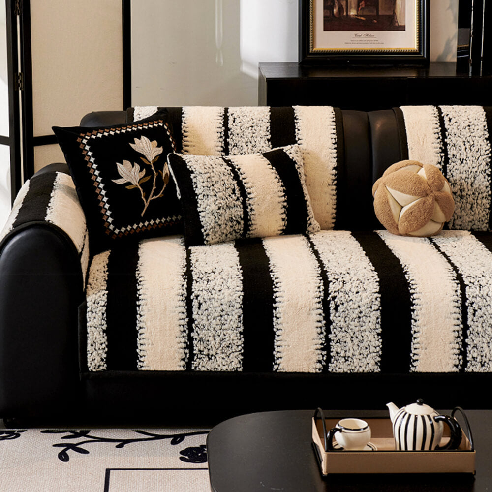 Gestreepte Pluche Chenille Verstevigde Kussenbeschermer Antislip Bankhoes