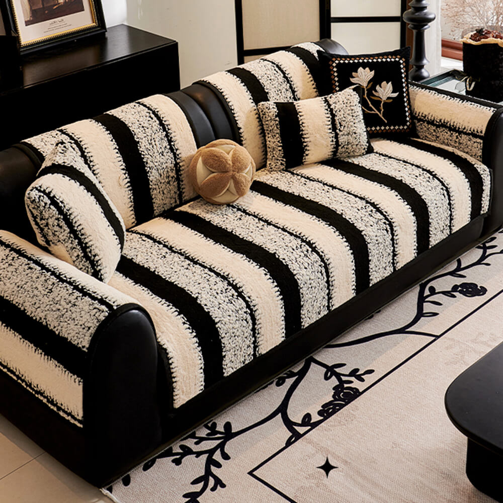 Gestreepte Pluche Chenille Verstevigde Kussenbeschermer Antislip Bankhoes