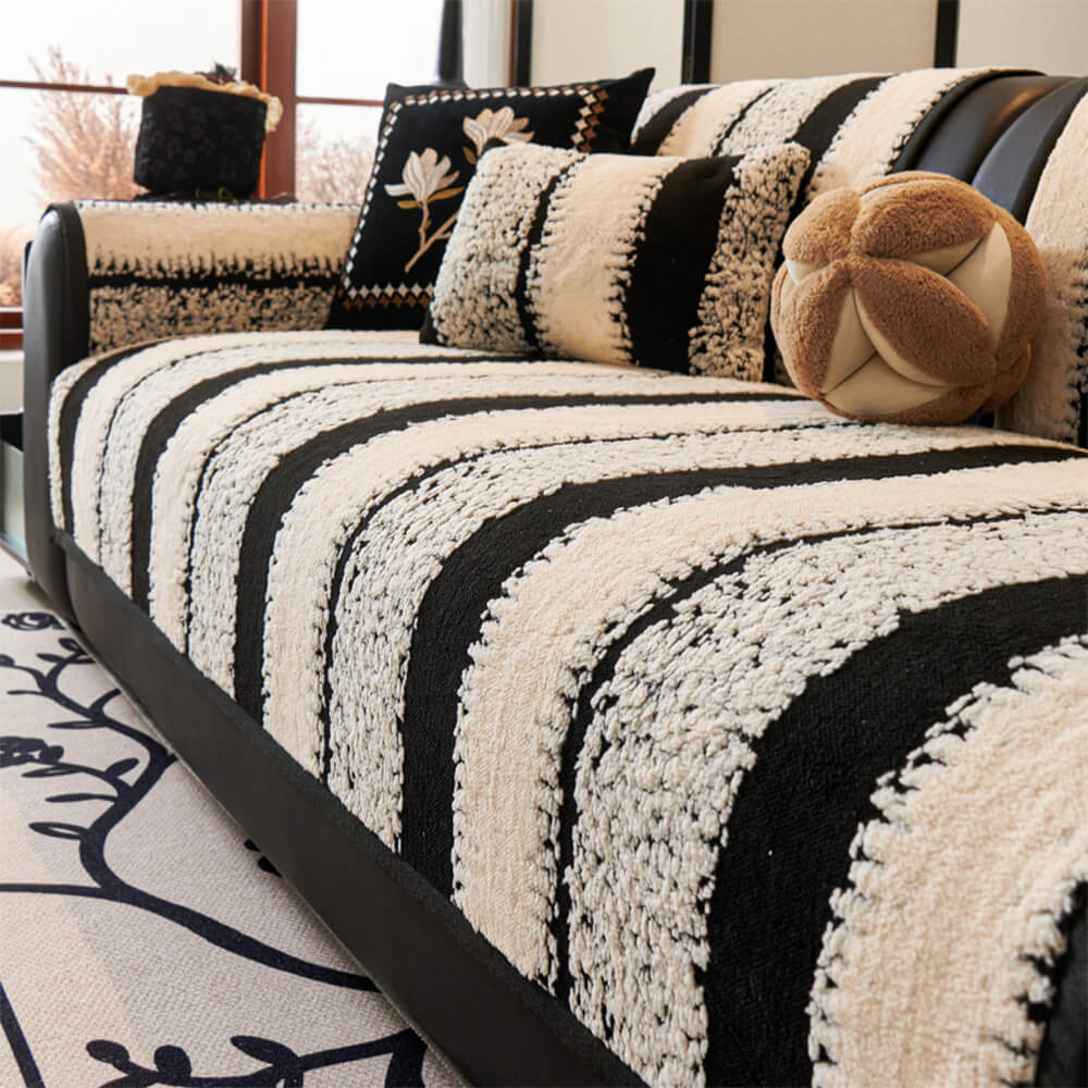 Gestreepte Pluche Chenille Verstevigde Kussenbeschermer Antislip Bankhoes