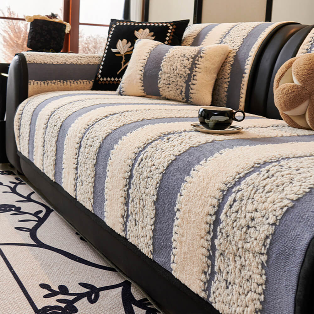 Gestreepte Pluche Chenille Verstevigde Kussenbeschermer Antislip Bankhoes