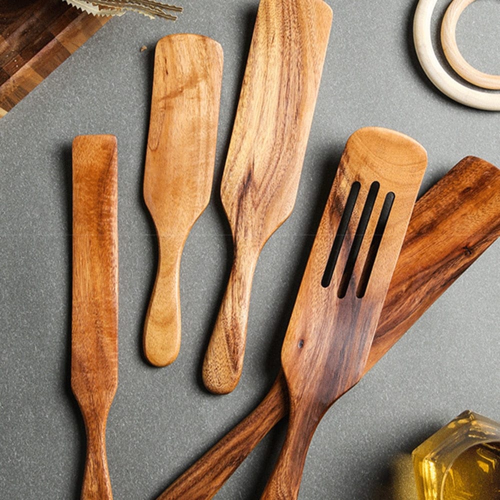 Teak Spurtle Spatelset - De Perfecte Partner voor Gietijzeren Kookgerei