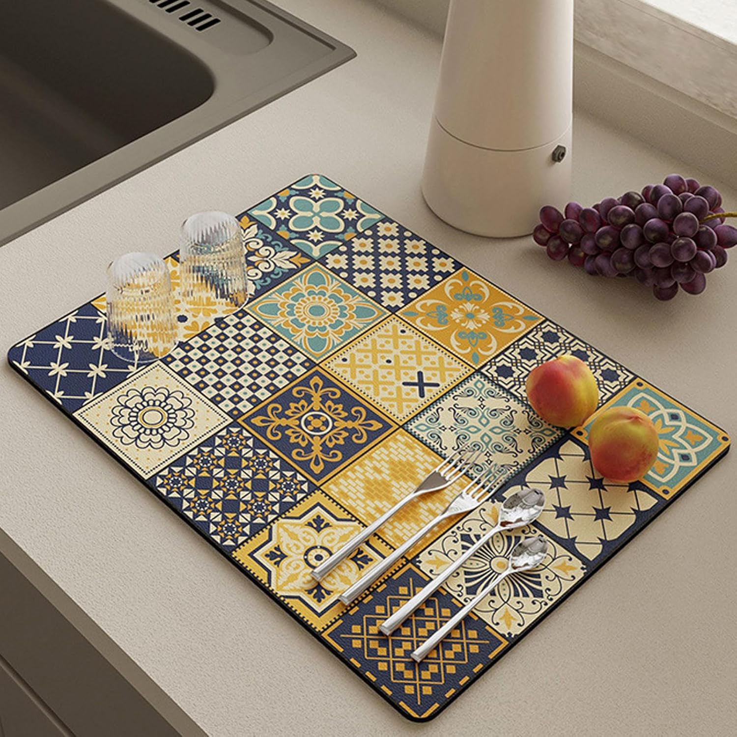 Super Grote Retro Sneldrogende Waterafvoermat voor Keuken Bar Aanrechtbladen
