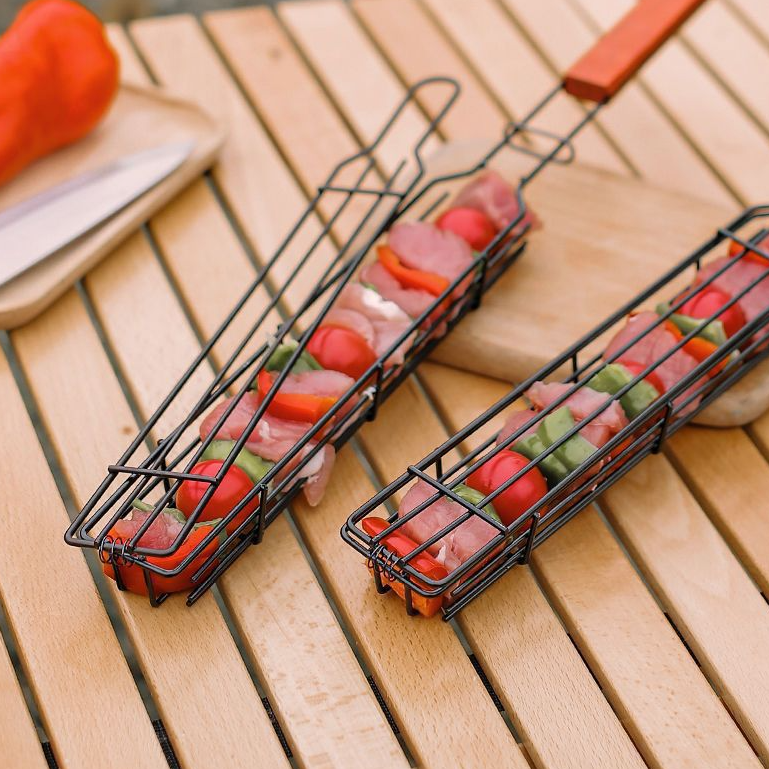 Houten Handvat Buiten BBQ Mand: Spiesvrij Grillen