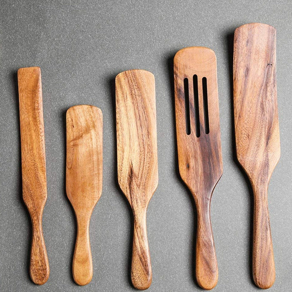 Teak Spurtle Spatelset - De Perfecte Partner voor Gietijzeren Kookgerei