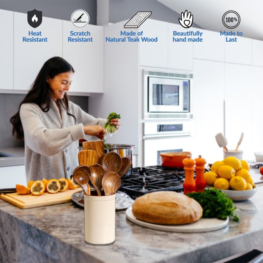 Teakhouten Keukenhulpmiddelen Set - De Gezondere Keuze