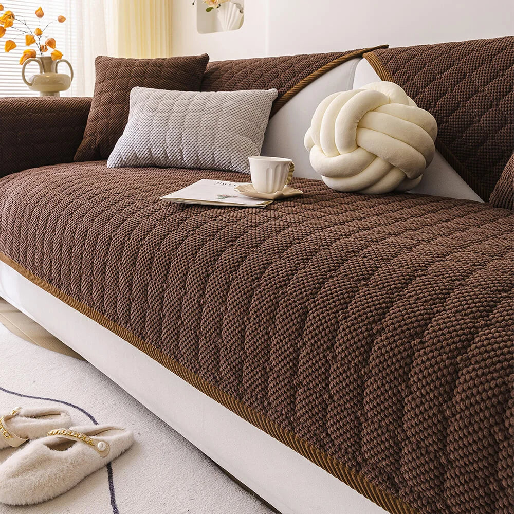 Gezellige Gequiltte Ruit Corduroy Verstevigde Antislip Bankhoes