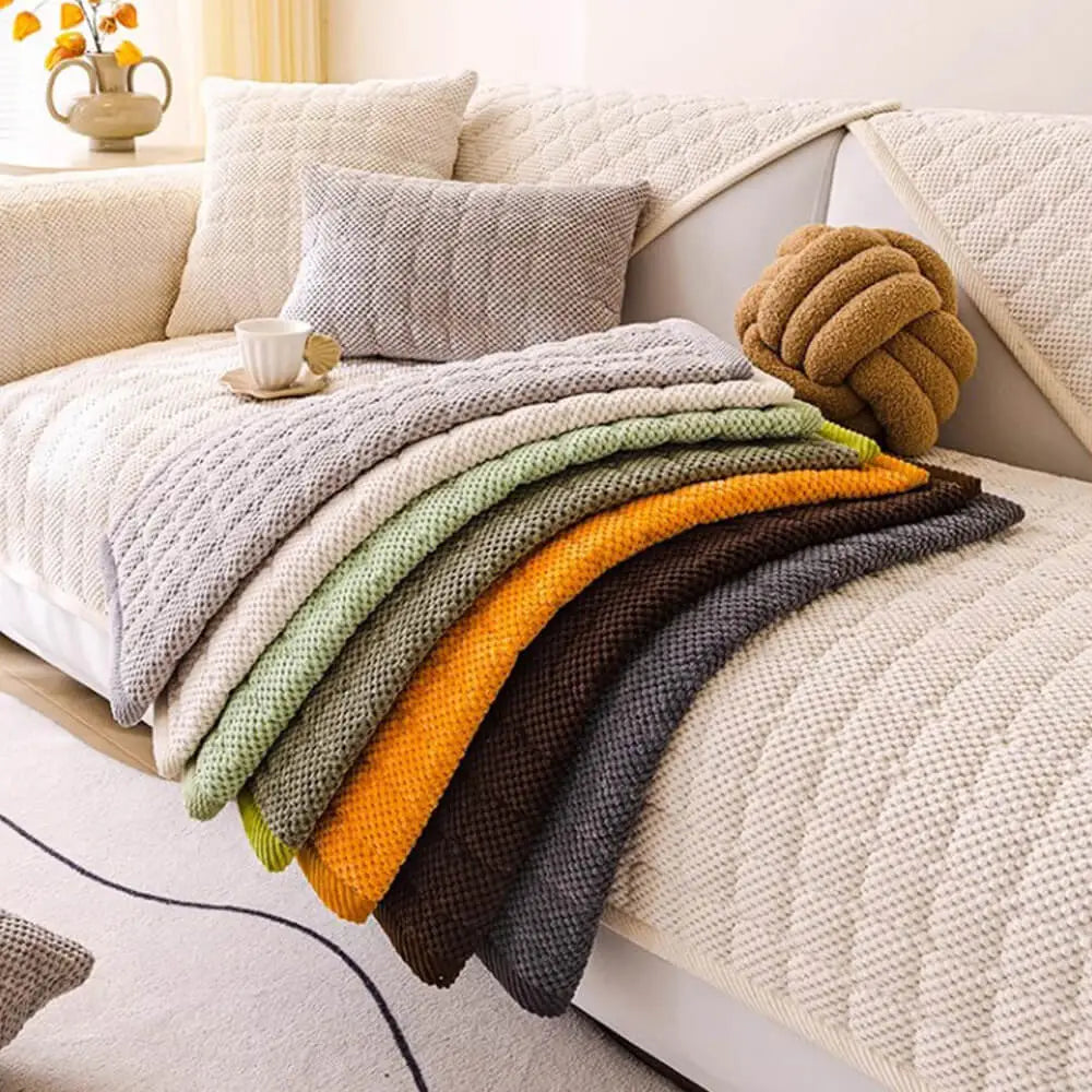 Gezellige Gequiltte Ruit Corduroy Verstevigde Antislip Bankhoes