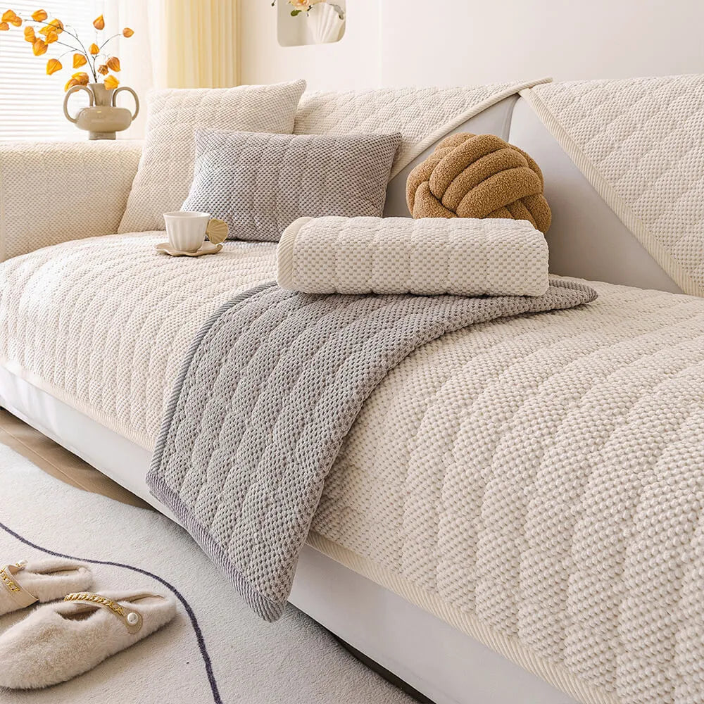 Gezellige Gequiltte Ruit Corduroy Verstevigde Antislip Bankhoes